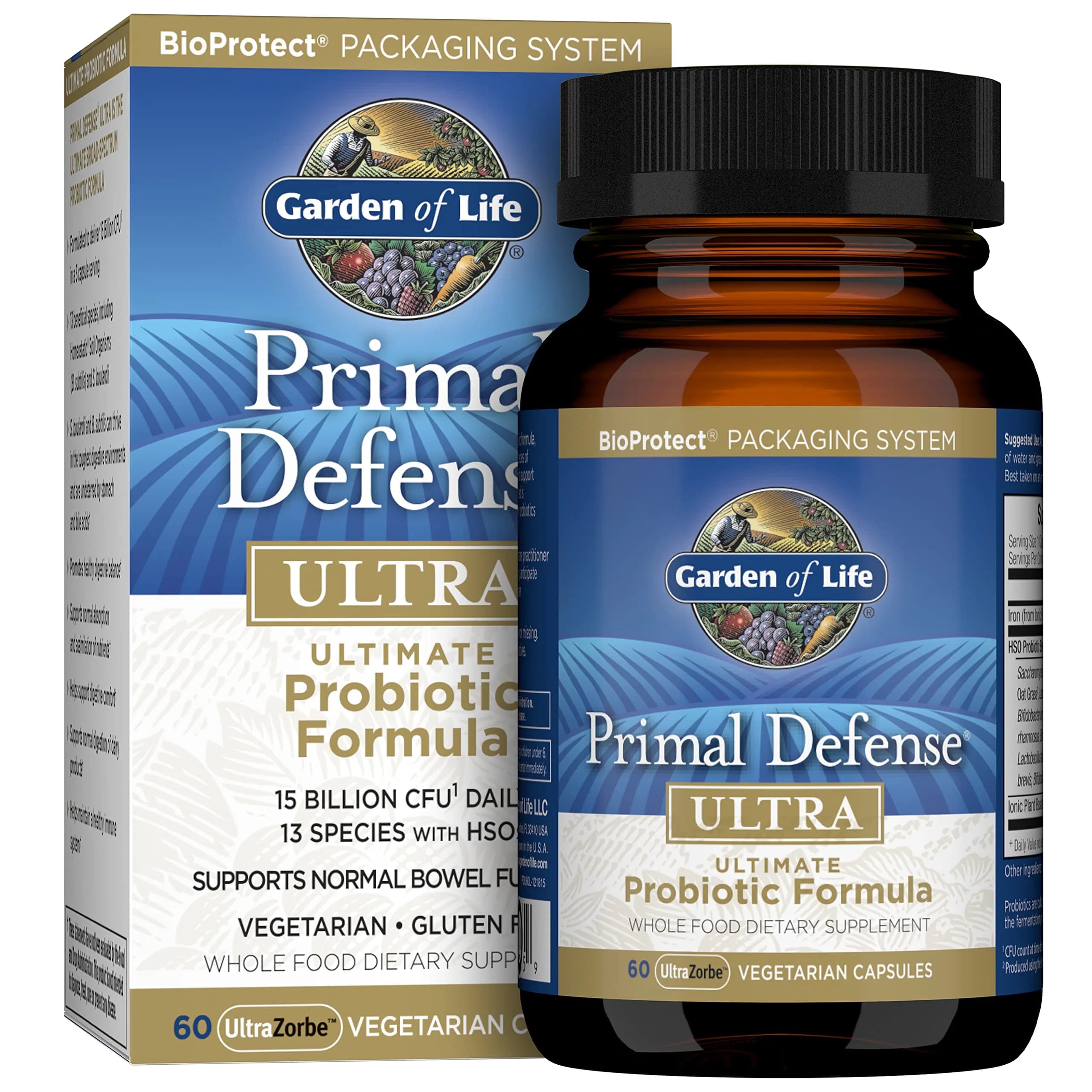 Garden of Life Primal Defense Ultra Ultimate Formula Probiotic 15 Billion CFU 60 Capsules | Digestive Health Support — No Color