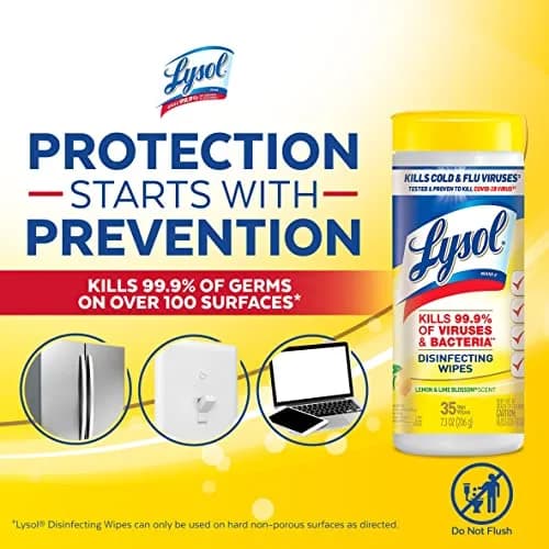 Lysol Disinfectant Wipes, Multi-Surface Antibacterial Cleaning Wipes, Lemon & Lime Blossom, 105 Count (3 Packs) | Kills 99.9% of Viruses & Bacteria thumbnail 5