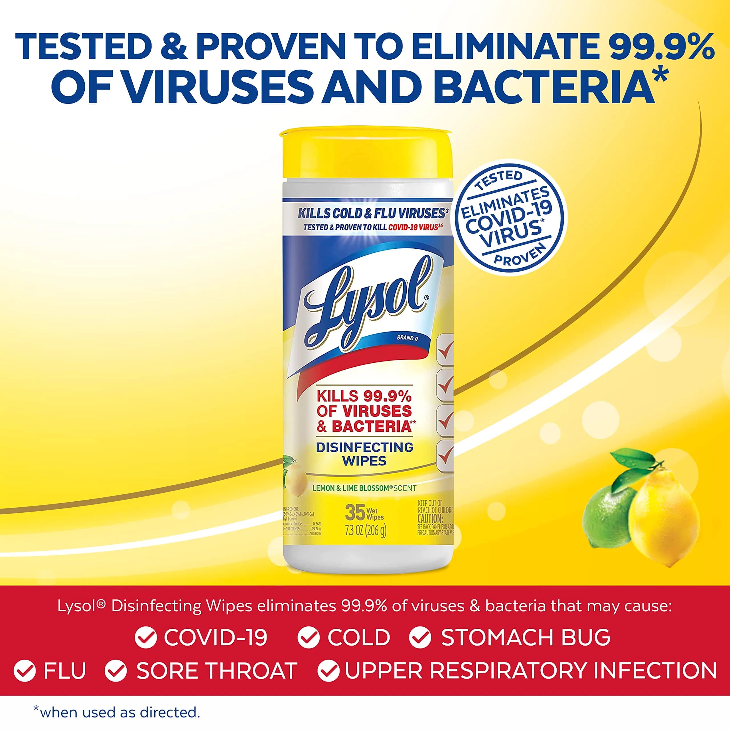 Lysol Disinfectant Wipes, White, Lemon and Lime Blossom Scent, 35 Count (Pack of 3) - view 2