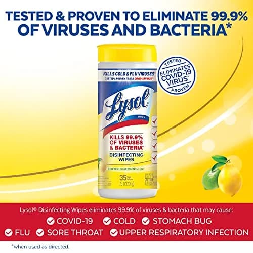 Lysol Disinfectant Wipes, Multi-Surface Antibacterial Cleaning Wipes, Lemon & Lime Blossom, 105 Count (3 Packs) | Kills 99.9% of Viruses & Bacteria thumbnail 2