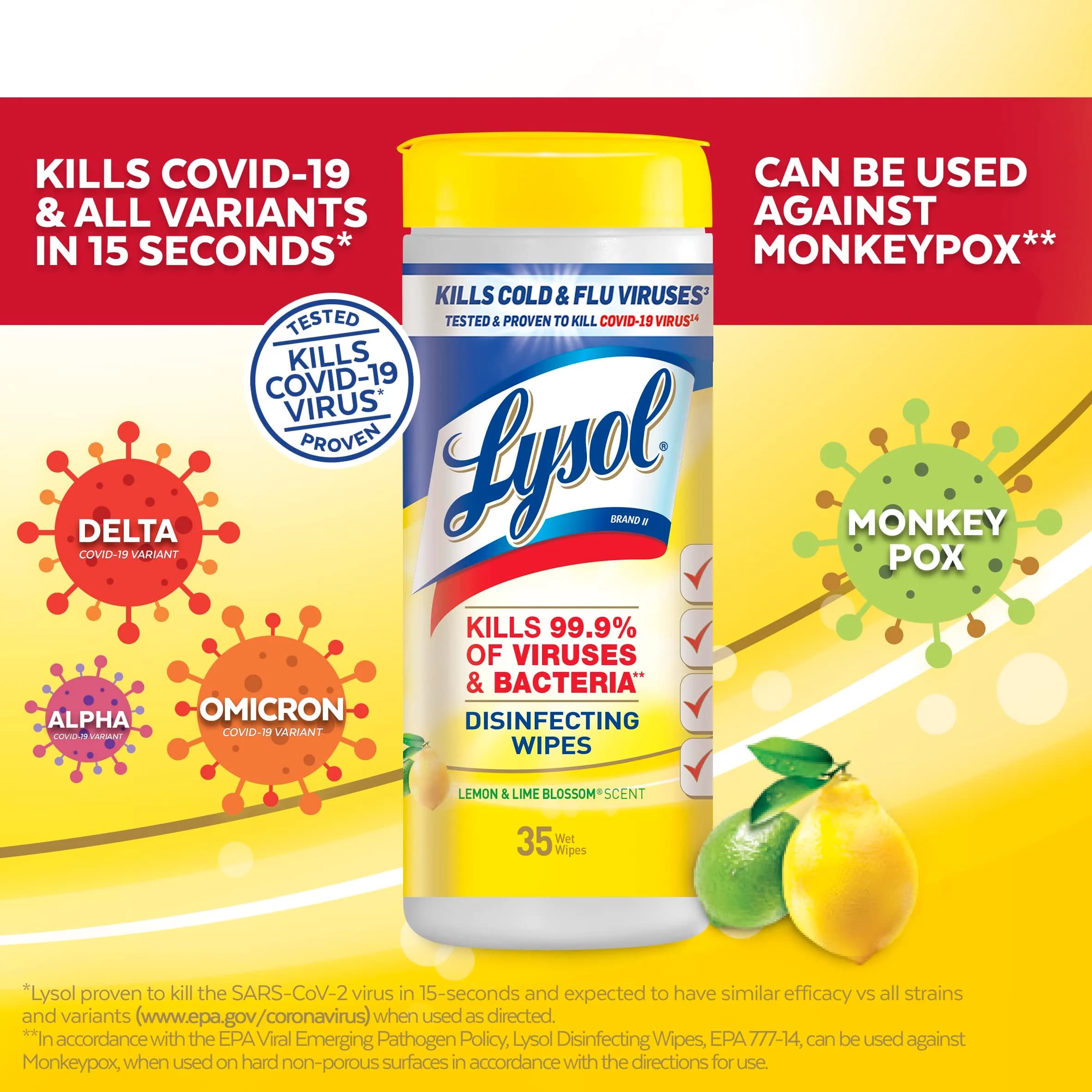 Lysol Disinfectant Wipes, White, Lemon and Lime Blossom Scent, 35 Count (Pack of 3) - view 4