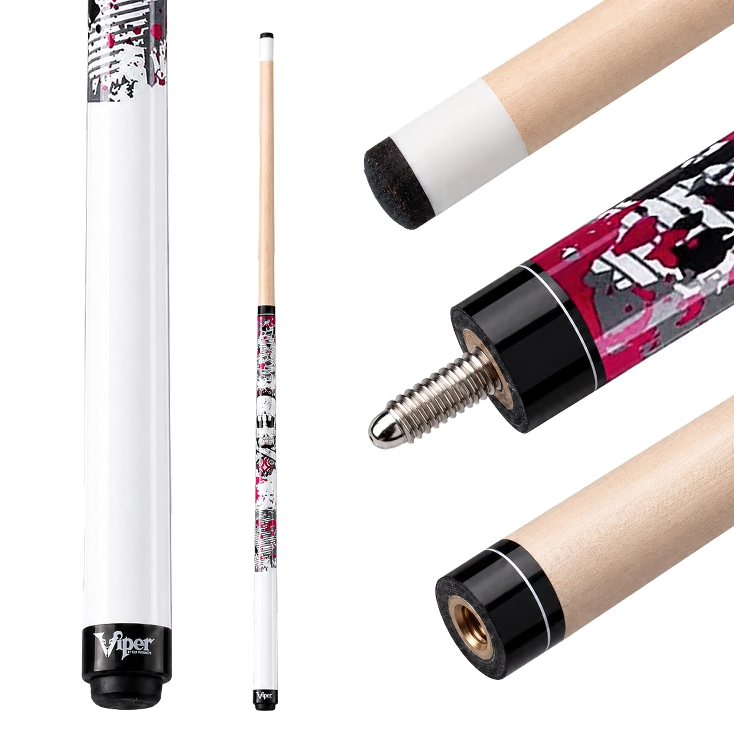 Viper Junior Pink Lady Pool Cue 48" (122cm) | 16 Oz (454g) Two-Piece Maple Hardwood — Pink Bones