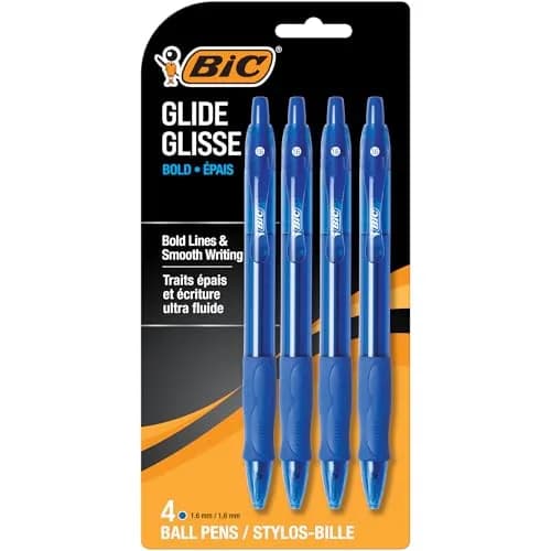 BIC Glide Bold Blue Ballpoint Pens, Bold Point (1.6mm), 4-Count Pack | Smooth Ink Flow thumbnail 1