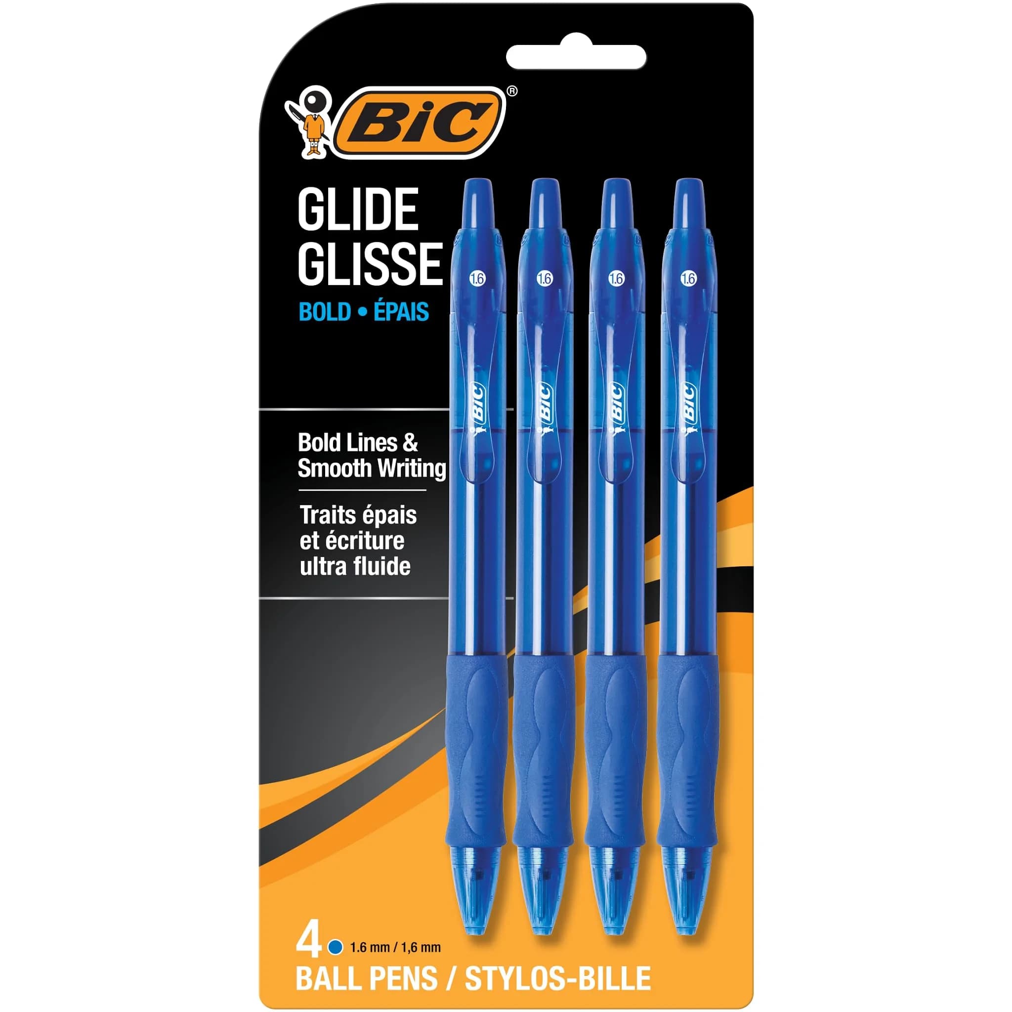 BIC Glide Bold Blue Ballpoint Pens, Bold Point (1.6mm), 4-Count Pack | Smooth Ink Flow - main product image