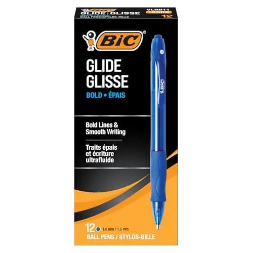 BIC Glide Bold Blue Ballpoint Pens, 1.6mm Bold Point, 12-Count Pack | Smooth Ink Flow thumbnail 1