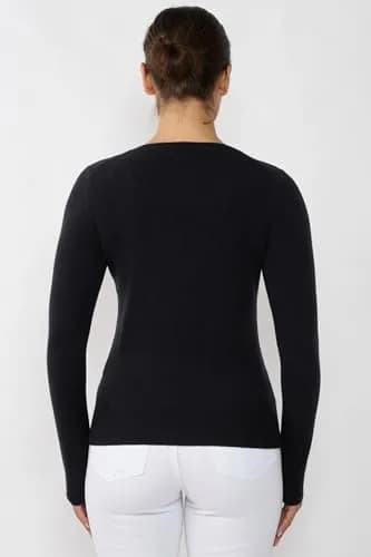JENNIE LIU 100% Cashmere V Neck Sweater for Women, Black | Lightweight, Soft & Classic Fit thumbnail 4
