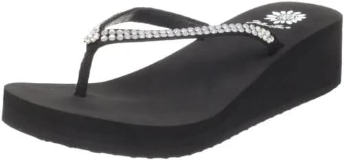 Yellow Box Custard Wedge Flip Flop 10 US | Sparkly Leather & Rhinestone Casual Sandal thumbnail 1