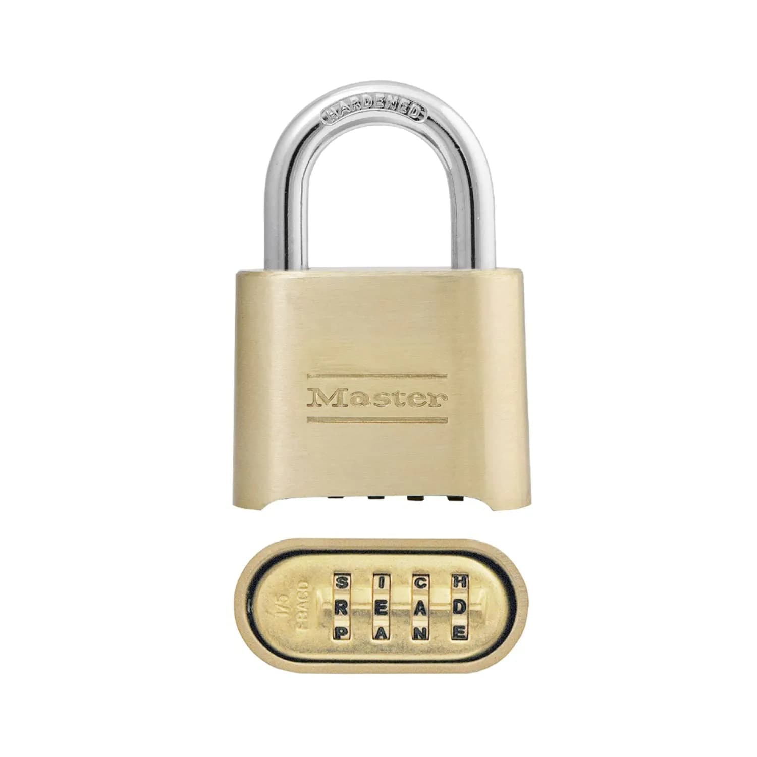 Master Lock 175DWD Resettable Letter Combination Padlock 2in Wide Body, 1in Shackle, Tan | Set Your Own Word Combination
