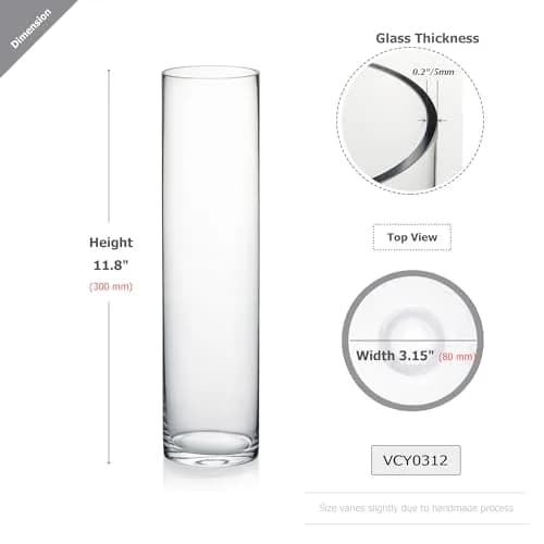 WGVI Thick Weighted Clear Cylinder Glass Vases 3" W x 12" H | Elegant Floral Display (120 chars) thumbnail 2