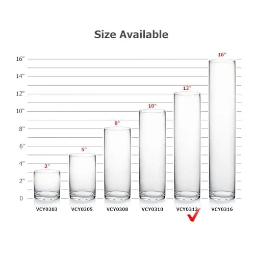 WGVI Thick Weighted Clear Cylinder Glass Vases 3" W x 12" H | Elegant Floral Display (120 chars) thumbnail 3