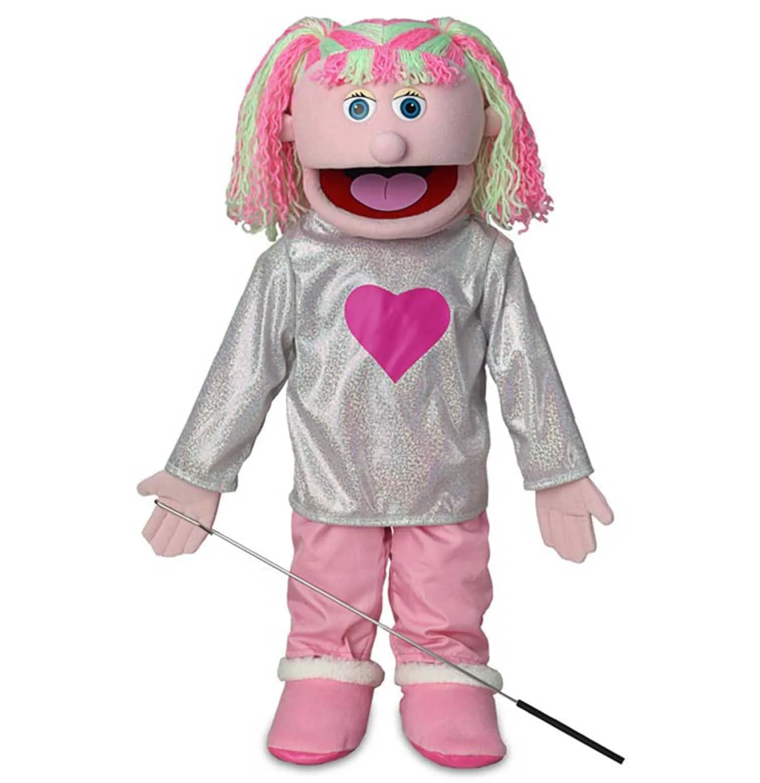 Silly Puppets Kimmie Pink Girl Full Body Ventriloquist Style Puppet 60cm (25") | Easy Mouth Movement & Control Rod - main product image