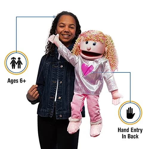 Silly Puppets Kimmie Pink Girl Full Body Ventriloquist Style Puppet 60cm (25") | Easy Mouth Movement & Control Rod thumbnail 2