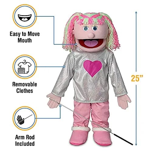 Silly Puppets Kimmie Pink Girl Full Body Ventriloquist Style Puppet 60cm (25") | Easy Mouth Movement & Control Rod thumbnail 3