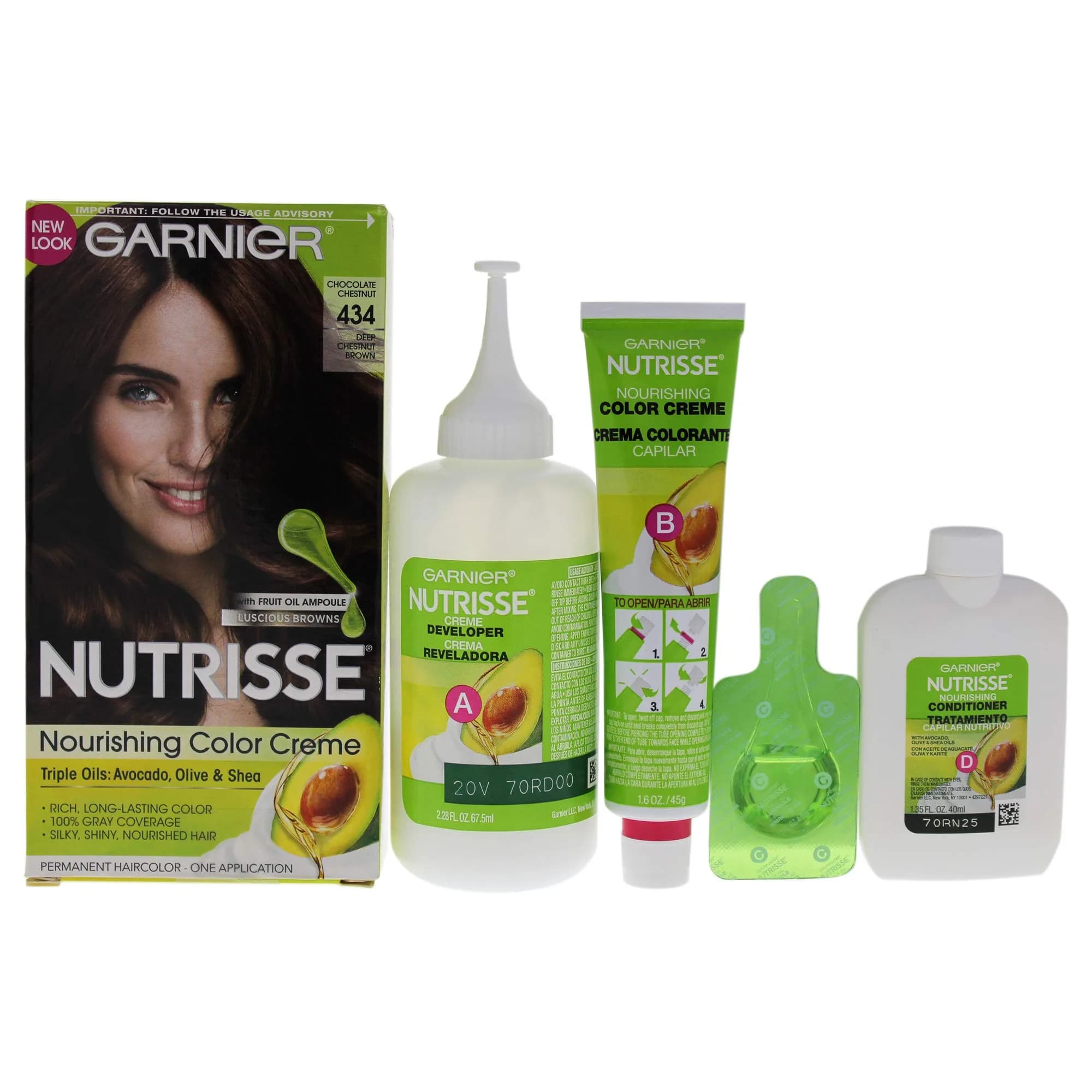 Garnier Nutrisse Nourishing Hair Color Creme, 434 Deep Chestnut Brown | Long-Lasting, Nourishing Formula with Avocado & Shea Oils — 434 Deep Chestnut Brown (Chocolate Chestnut)