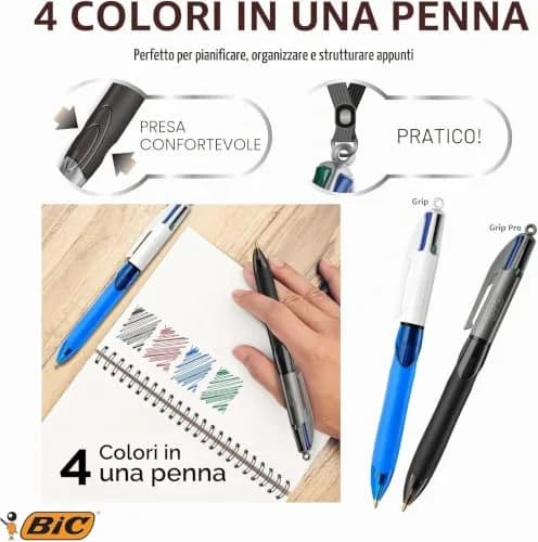 BIC 4 Colours Grip Pro Retractable Ballpoint Pens 12 Pack | 1.0 mm Medium Point, Assorted Colors, Refillable, Stylish Design thumbnail 6