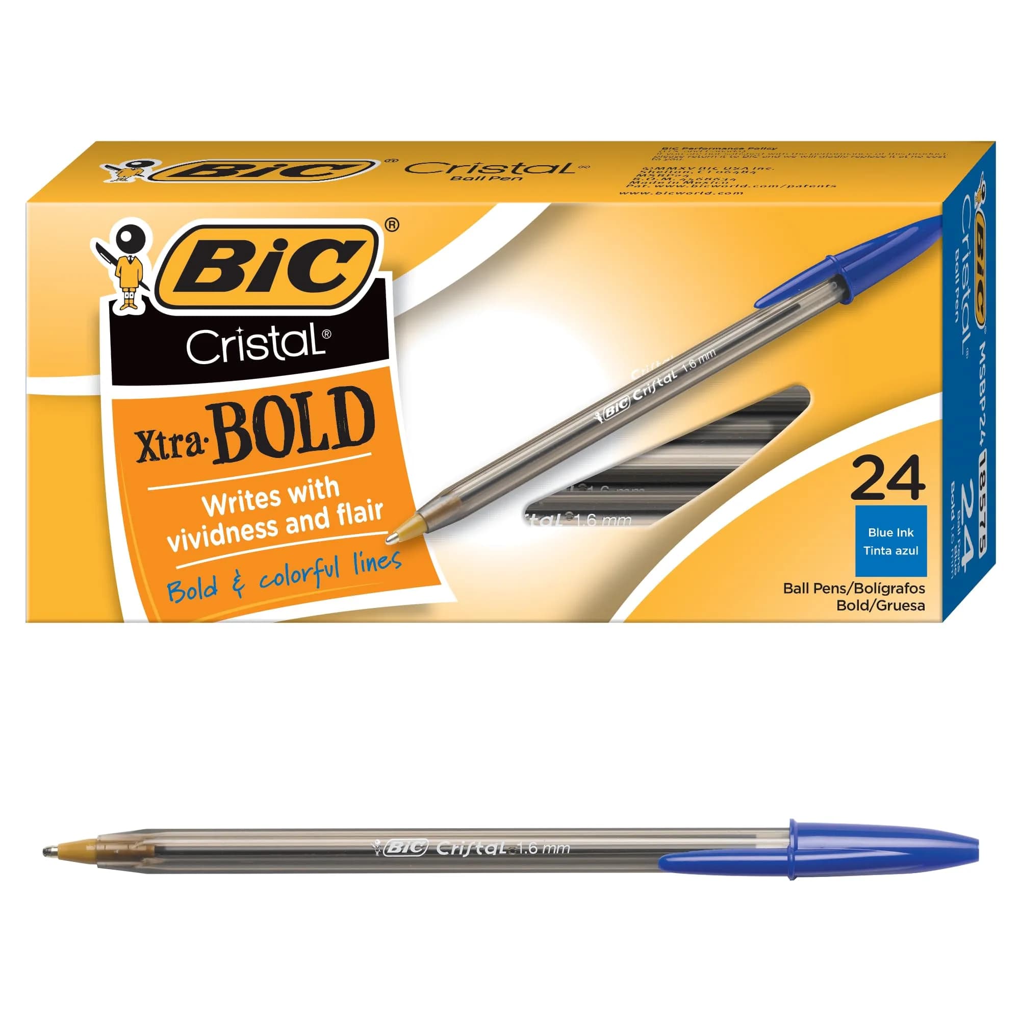 BIC Cristal Xtra Bold Ballpoint Pens, Blue Ink, 24-Count | 1.6mm Bold Point for Vivid Lines - main product image