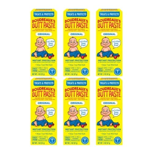 Boudreaux's Butt Paste Original Diaper Rash Ointment 12 oz (2 oz Tubes, Pack of 6) | Pharmacist-Developed Skin Protectant — 2 Ounce