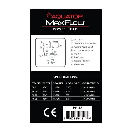 Aquatop MaxFlow 343 GPH Submersible Aquarium Power Head | Quiet, Efficient Fish Tank Water Pump PH-16 thumbnail 7
