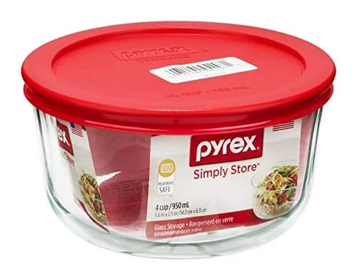 Pyrex Simply Store 4 Cup Glass Food Storage Container with Red BPA-Free Lid | 946ml (4 Cup) thumbnail 1