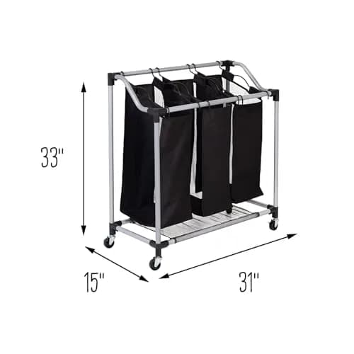 Honey-Can-Do Triple Laundry Sorter with Mesh 3 Bags | Modern Steel/Black Design thumbnail 7