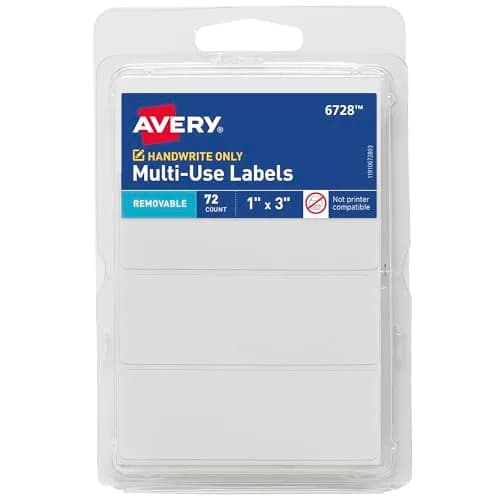Avery® Multi-Use Removable Labels 1" x 3" White 72 Labels | Write-On Blank Stickers for Organization thumbnail 1