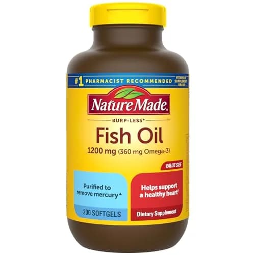 Nature Made Burp Less Fish Oil 1200 mg Softgels, 200 Count | Heart Health Support with 720 mg Omega-3s thumbnail 1