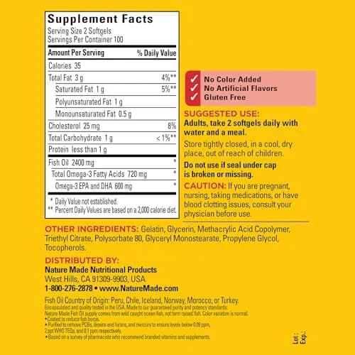 Nature Made Burp Less Fish Oil 1200 mg Softgels, 200 Count | Heart Health Support with 720 mg Omega-3s thumbnail 2