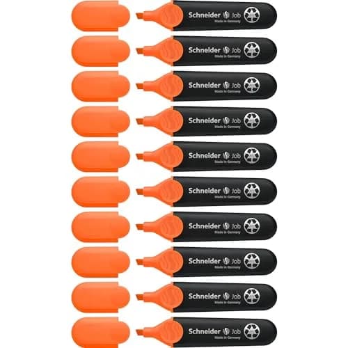 Schneider Job Highlighter, Chisel Tip, 1 + 5 mm, Blue Ink, Box of 10 | Fade-Resistant & Light-Resistant — Orange / Chisel