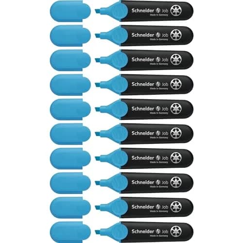 Schneider Job Highlighter, Chisel Tip, 1 + 5 mm, Blue Ink, Box of 10 | Fade-Resistant & Light-Resistant — Blue