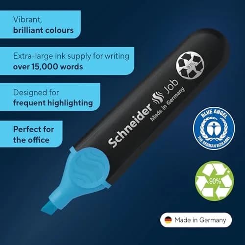 Schneider Job Highlighter, Chisel Tip, 1 + 5 mm, Blue Ink, Box of 10 | Fade-Resistant & Light-Resistant thumbnail 2