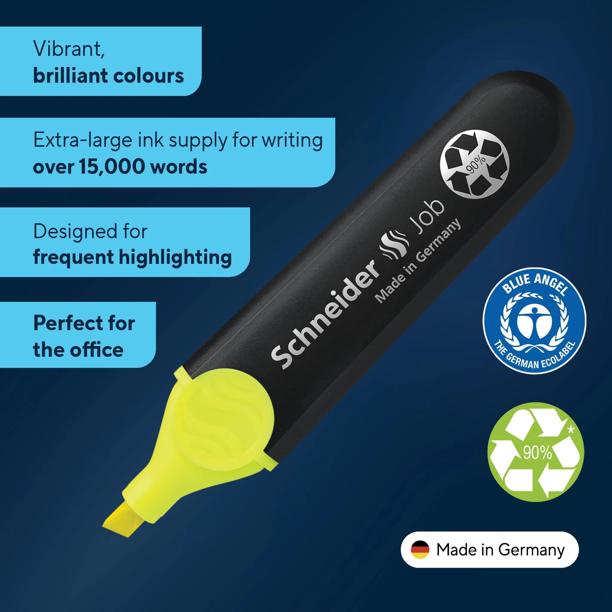 Schneider Job Highlighter, Chisel Tip, Yellow Ink, Box of 10 | Fade & Light Resistant - view 2