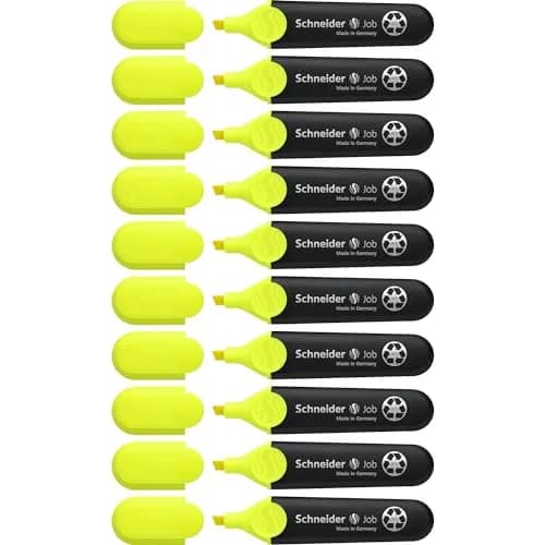 Schneider Job Highlighter, Chisel Tip, 1 + 5 mm, Blue Ink, Box of 10 | Fade-Resistant & Light-Resistant — Yellow / Chisel
