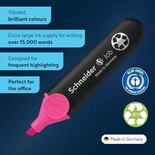 Schneider Job Highlighter Chisel Tip 1 + 5 mm Pink Ink Pack of 10 | Fade-Resistant Ink thumbnail 3