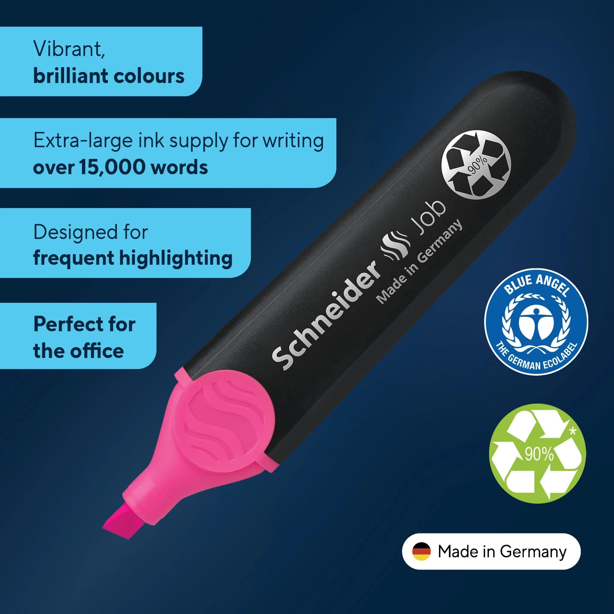 Schneider Job Highlighter Chisel Tip 1 + 5 mm Pink Ink Pack of 10 | Fade-Resistant Ink - view 3