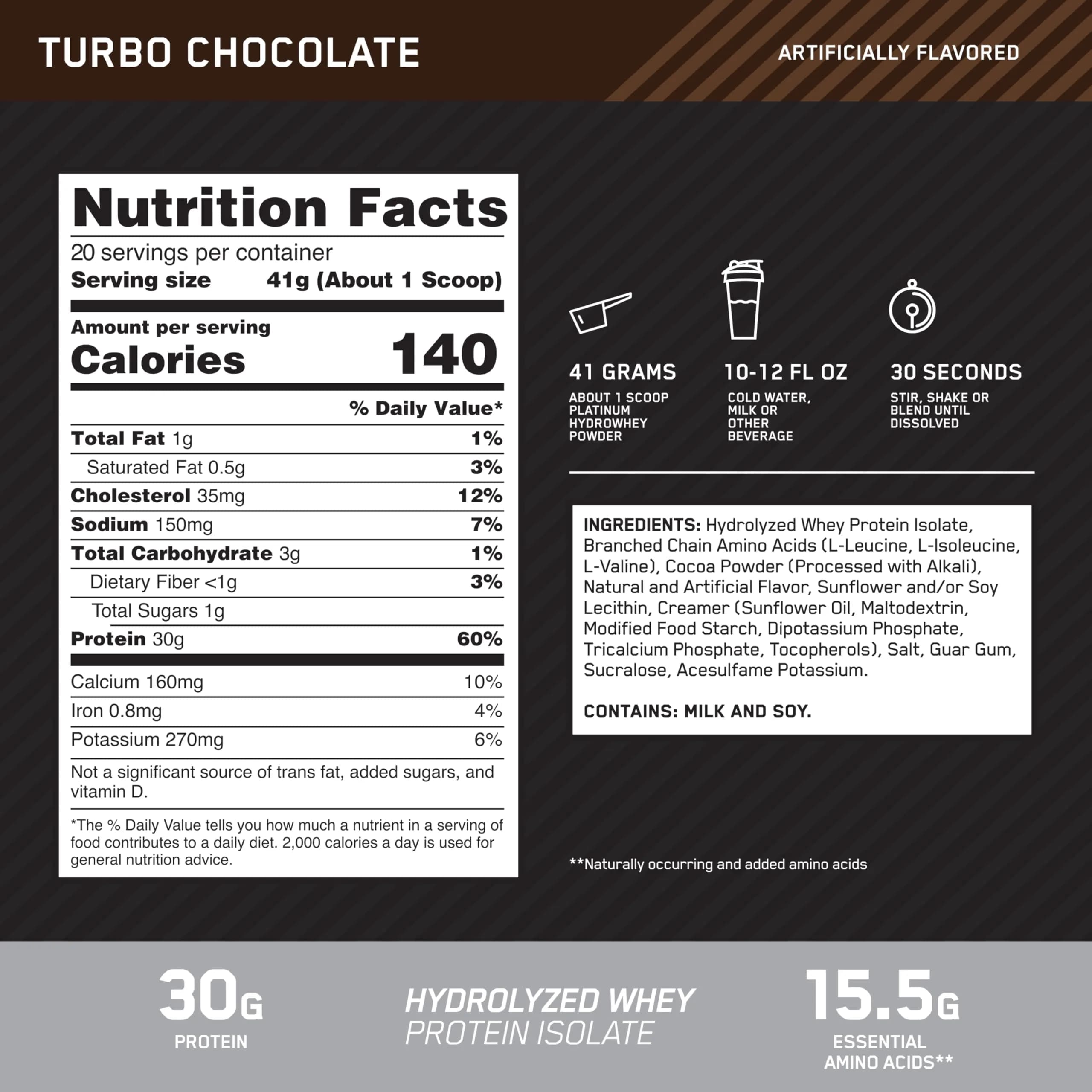 Optimum Nutrition Platinum Hydrowhey Protein Powder, Turbo Chocolate, 1.8 LB | Fast Absorbing Hydrolyzed Whey Isolate - view 3