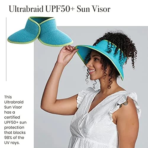 San Diego Hat Company's Signature Women's Ultrabraid Large Brim Visor Aqua Lime | UPF 50 Sun Protection thumbnail 4