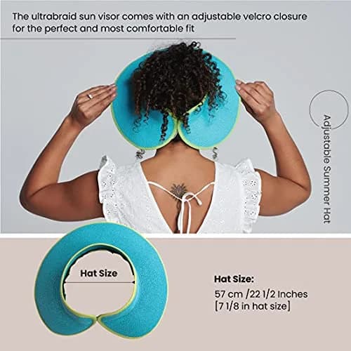 San Diego Hat Company's Signature Women's Ultrabraid Large Brim Visor Aqua Lime | UPF 50 Sun Protection thumbnail 5