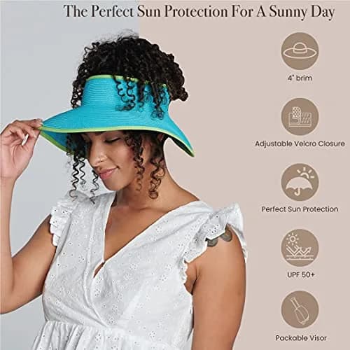 San Diego Hat Company's Signature Women's Ultrabraid Large Brim Visor Aqua Lime | UPF 50 Sun Protection thumbnail 6