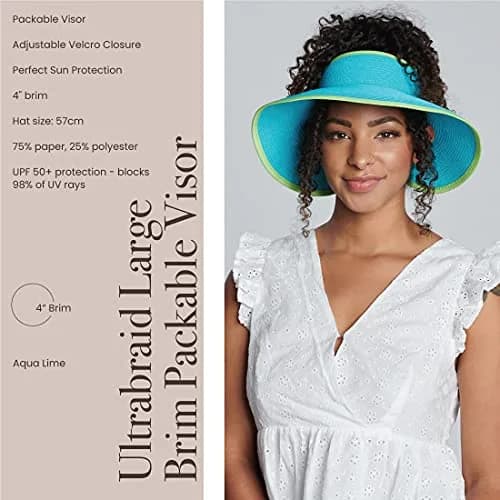 San Diego Hat Company's Signature Women's Ultrabraid Large Brim Visor Aqua Lime | UPF 50 Sun Protection thumbnail 2