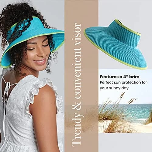 San Diego Hat Company's Signature Women's Ultrabraid Large Brim Visor Aqua Lime | UPF 50 Sun Protection thumbnail 3