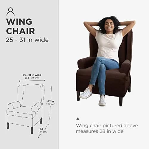 Zenna Home Maytex Pixel Stretch Wing Chair Slipcover Chocolate Brown 78cm (31in) Wide | OEKO-TEX Certified thumbnail 5