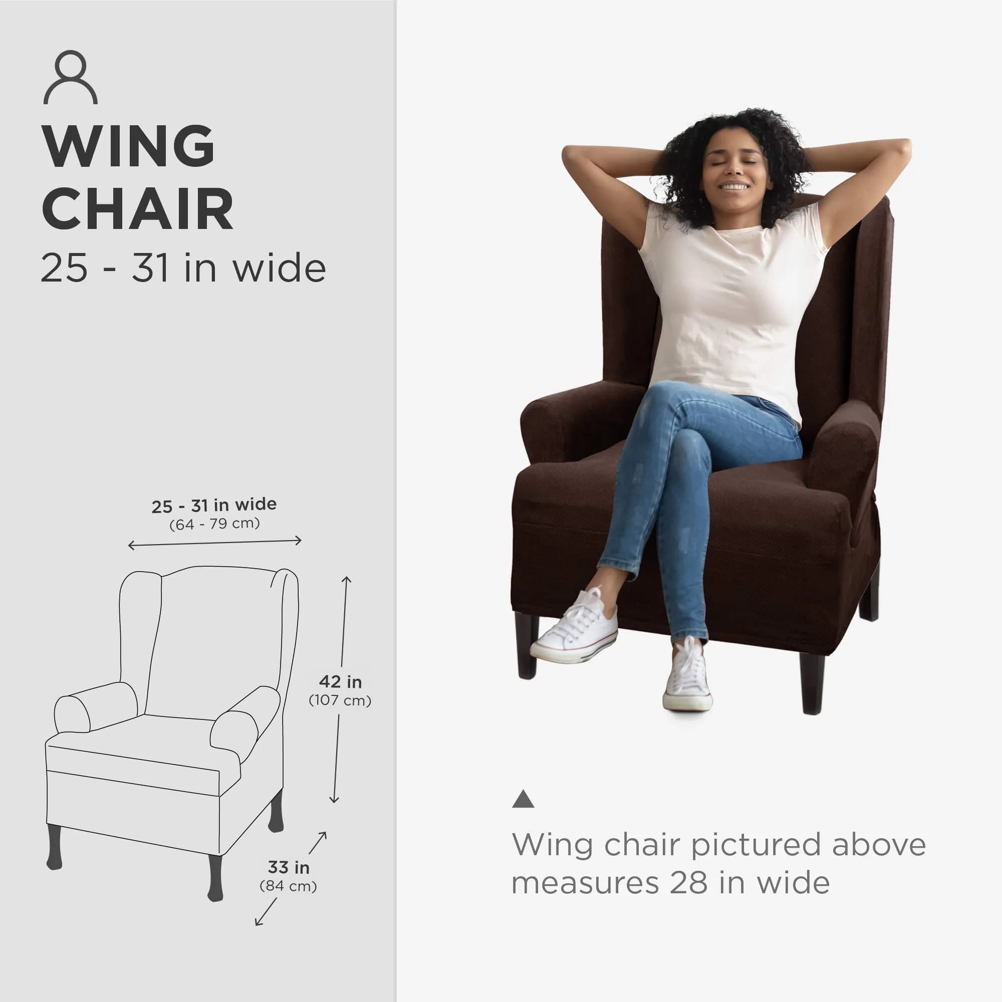 Zenna Home Maytex Pixel Stretch Wing Chair Slipcover Chocolate Brown 78cm (31in) Wide | OEKO-TEX Certified - view 5