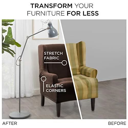 Zenna Home Maytex Pixel Stretch Wing Chair Slipcover Chocolate Brown 78cm (31in) Wide | OEKO-TEX Certified thumbnail 3