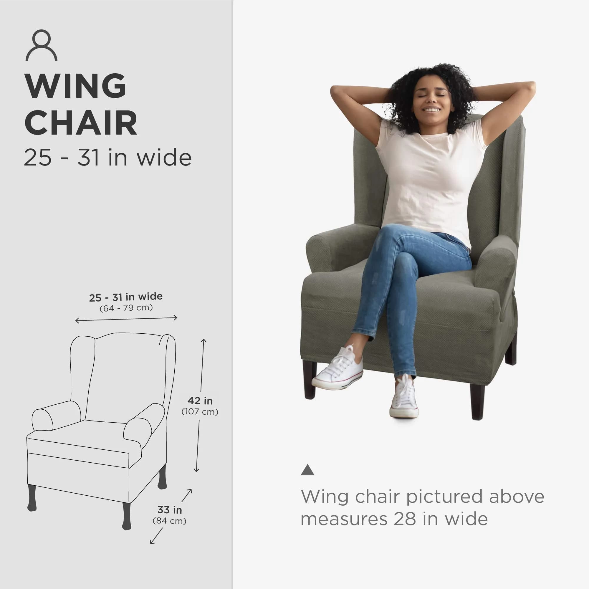Maytex Pixel Ultra-Soft Stretch Textured Mini Dot 1-Piece Wing Chair Furniture Cover Slipcover, Dusty Olive, 25-31" Wide | OEKO-TEX Certified - view 5