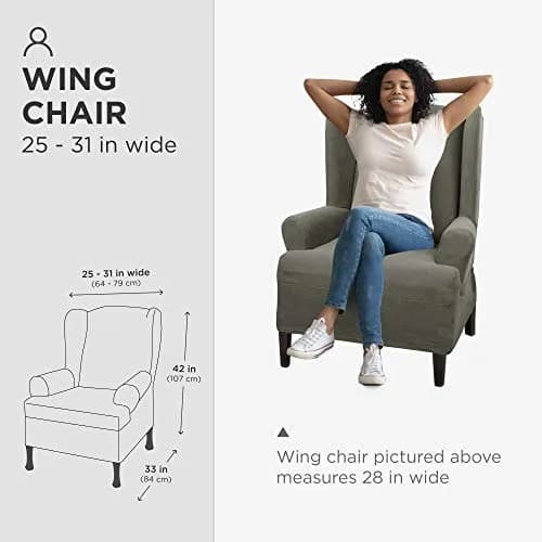 Maytex Pixel Ultra-Soft Stretch Textured Mini Dot 1-Piece Wing Chair Furniture Cover Slipcover, Dusty Olive, 25-31" Wide | OEKO-TEX Certified thumbnail 5