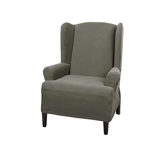 Maytex Pixel Ultra-Soft Stretch Textured Mini Dot 1-Piece Wing Chair Furniture Cover Slipcover, Dusty Olive, 25-31" Wide | OEKO-TEX Certified thumbnail 1