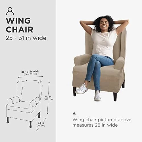 Zenna Home Pixel Stretch 1-pc Wing Chair Slipcover Sand 81cm (31in) | Protects Furniture from Daily Wear thumbnail 5