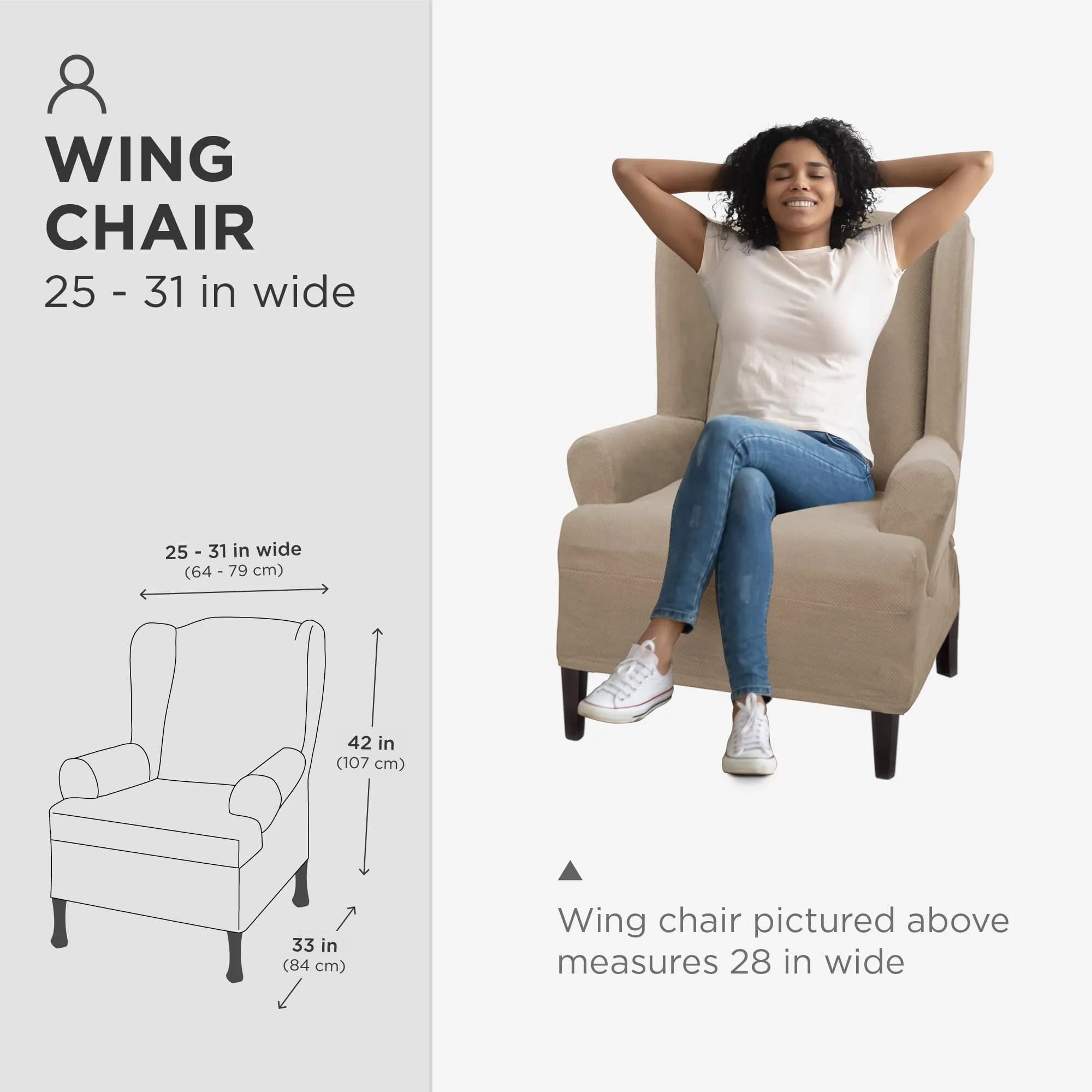 Zenna Home Pixel Stretch 1-pc Wing Chair Slipcover Sand 81cm (31in) | Protects Furniture from Daily Wear thumbnail 5