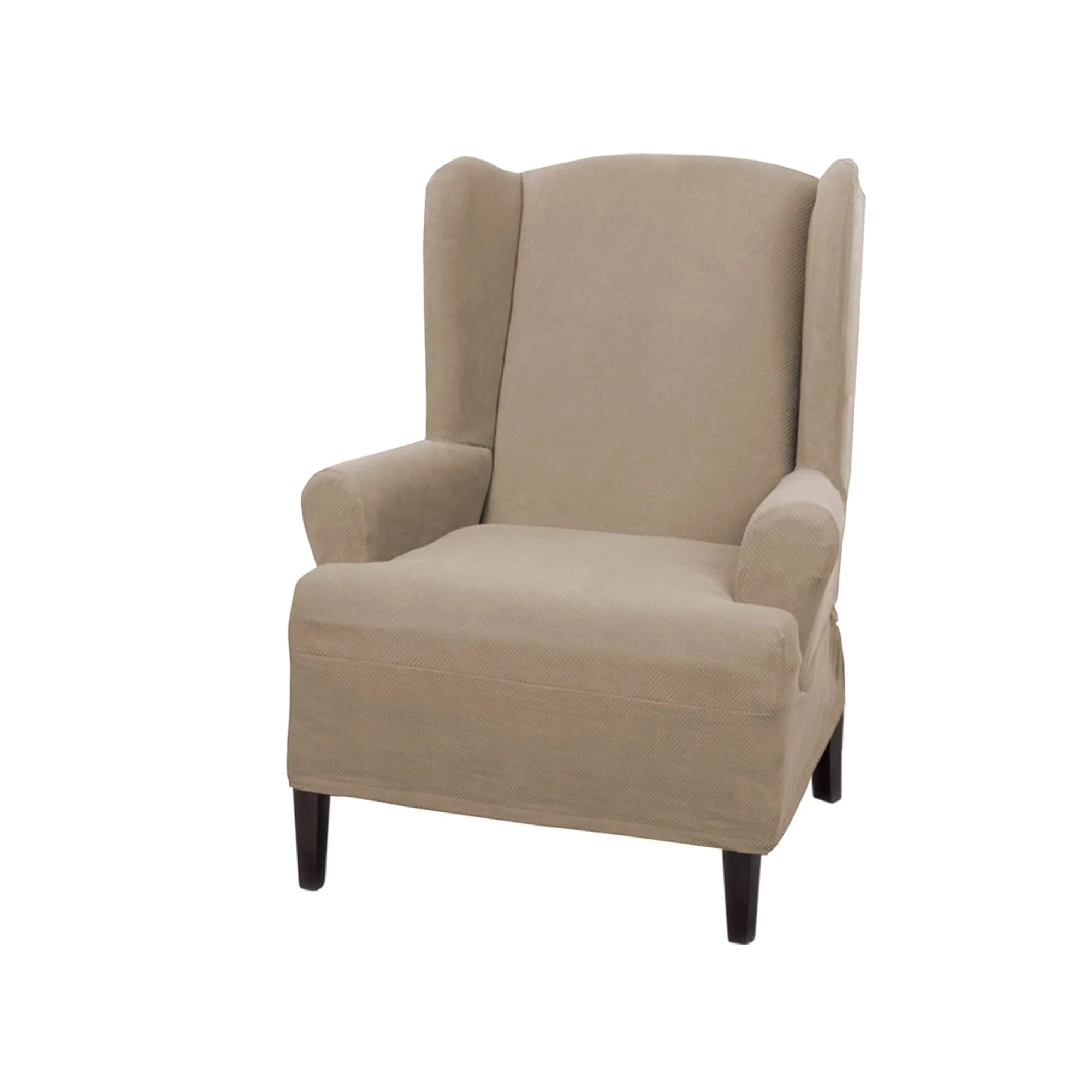 Zenna Home Maytex Pixel 4-Piece Recliner Slipcover Dusty Olive Green | Stretches to Fit Standard Recliners — Sand