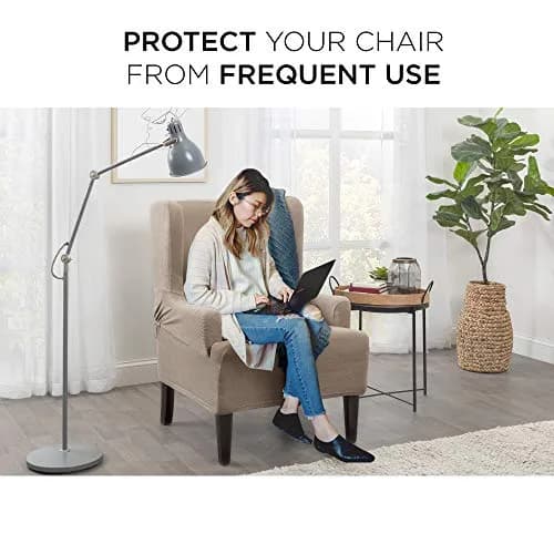 Zenna Home Pixel Stretch 1-pc Wing Chair Slipcover Sand 81cm (31in) | Protects Furniture from Daily Wear thumbnail 2